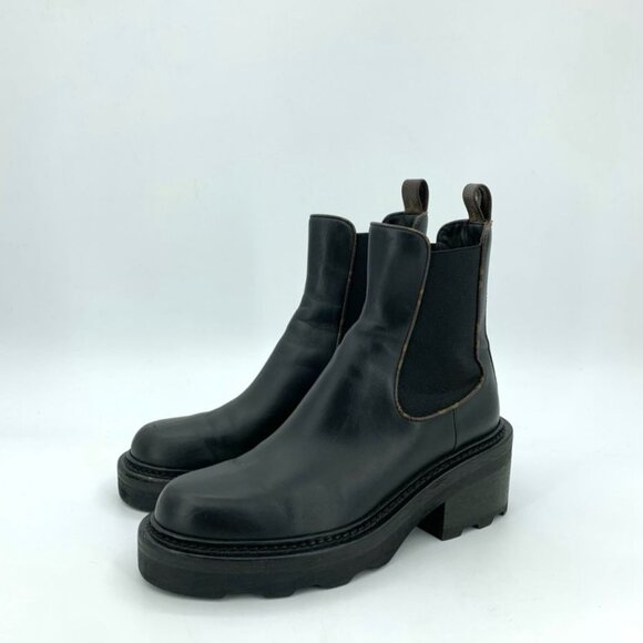 Louis Vuitton Black Leather Mid-Calf Boots 36.5 Thick Sole Slight Wear - Picture 1 of 9